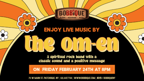 Head to BOBBIQUE on Friday, February 24th, for live music by Om-Em! This spiritual rock band has a classic sound & is all about positivity- join us for a great time!