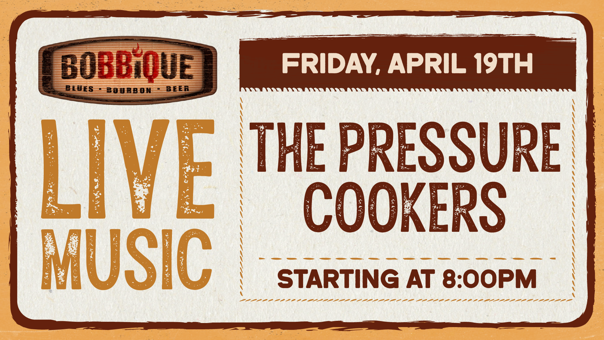 The Pressure Cookers take the Bobbique stage April 19th at 8pm!
