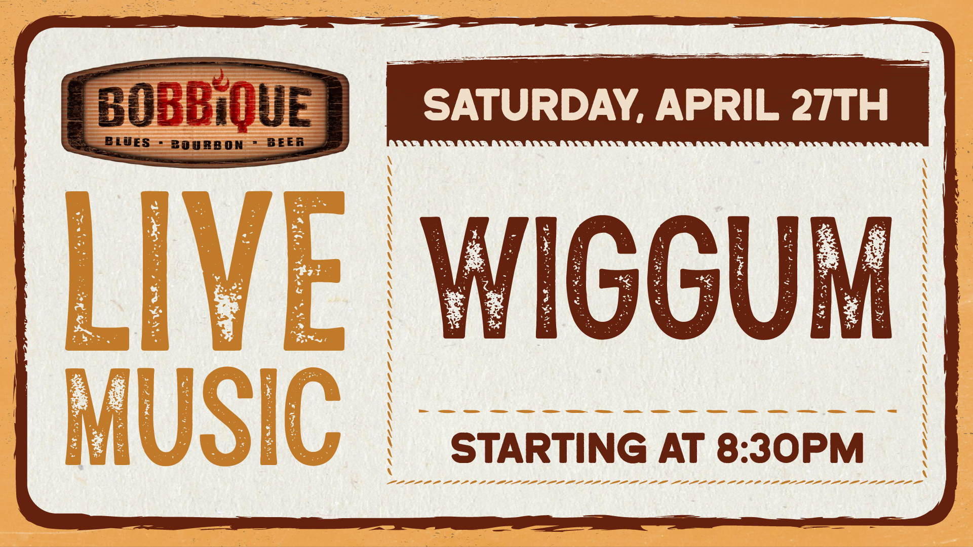 Wiggum plays live at Bobbique April 27th at 8:30pm!