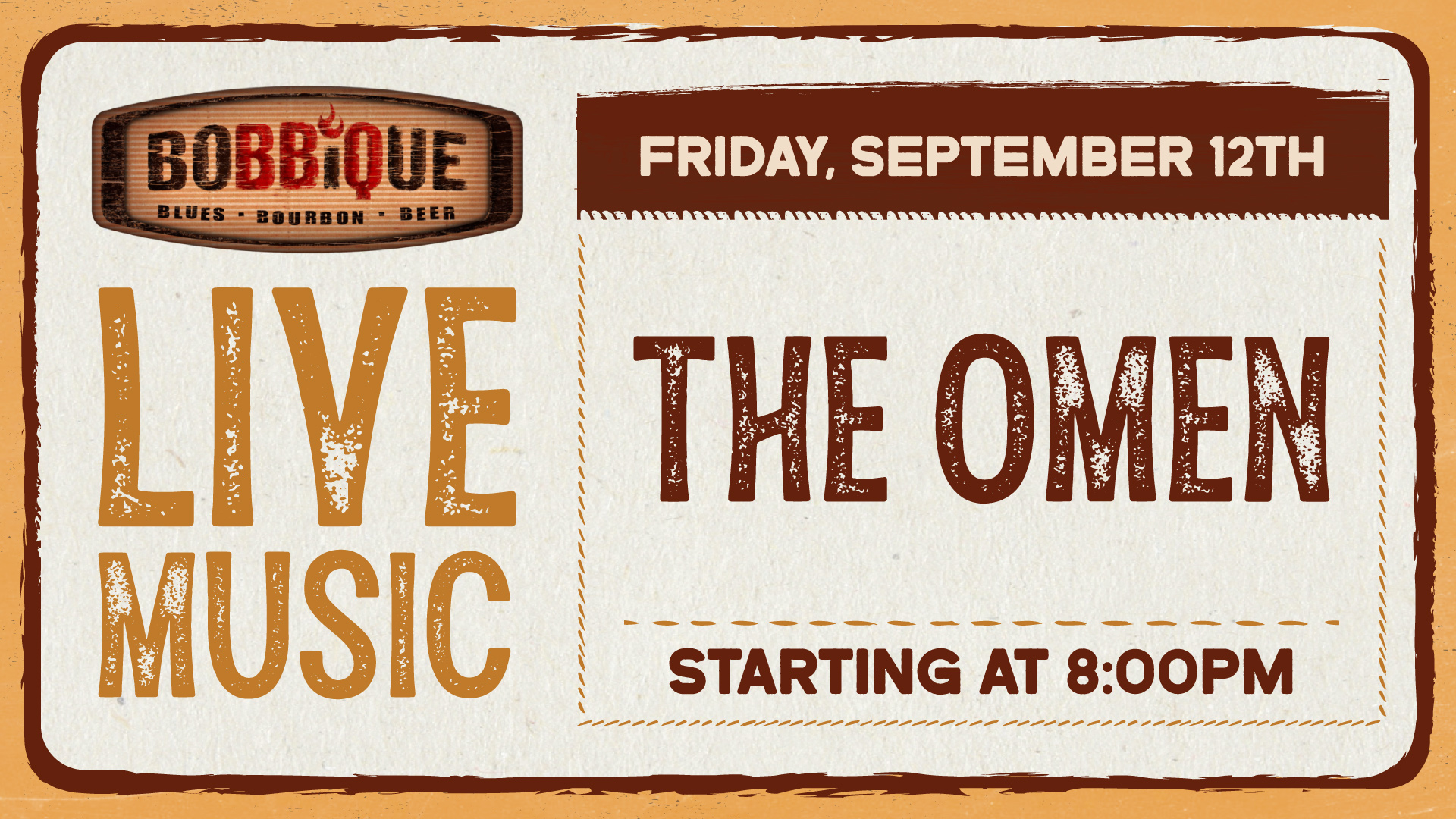 The Omen Plays Live at Bobbique September 12th at 8pm!