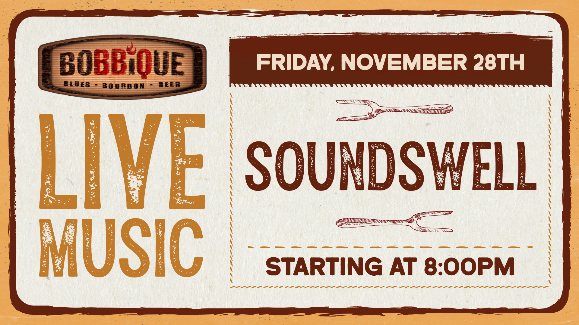 Soundswell takes the stage at Bobbique with LIVE MUSIC November 28th at 8pm!