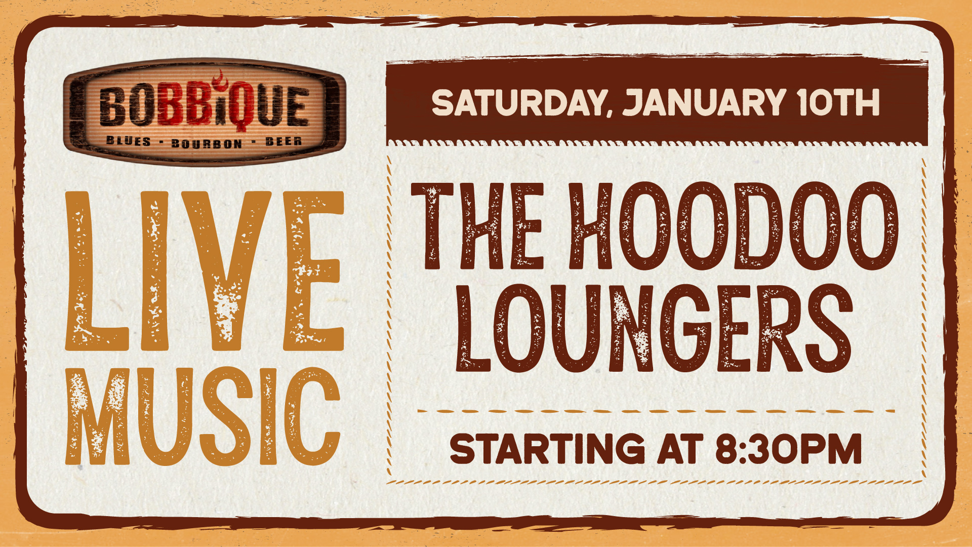 The Hoodoo Loungers are here to take over the stage at Bobbique January 10th at 8:30pm!