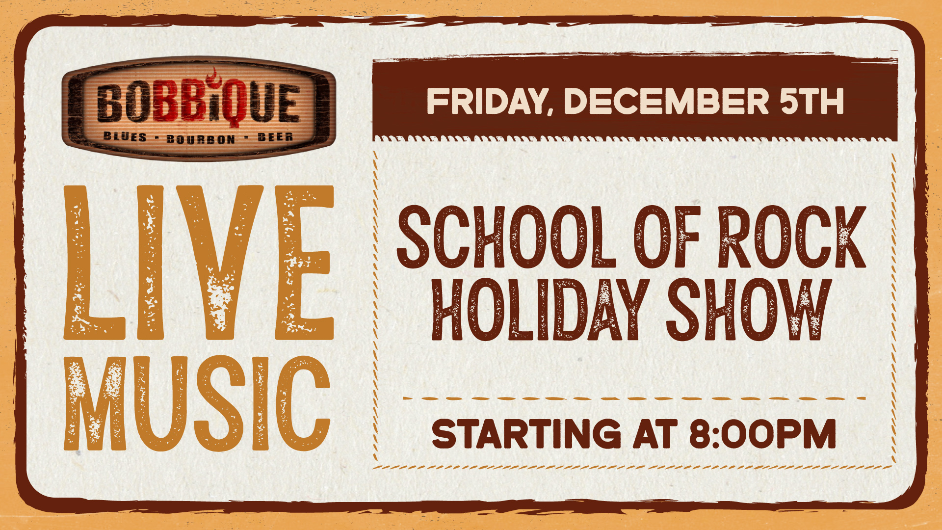 Don't miss The School of Rock's Holiday Show here at Bobbique December 5th at 8pm! 