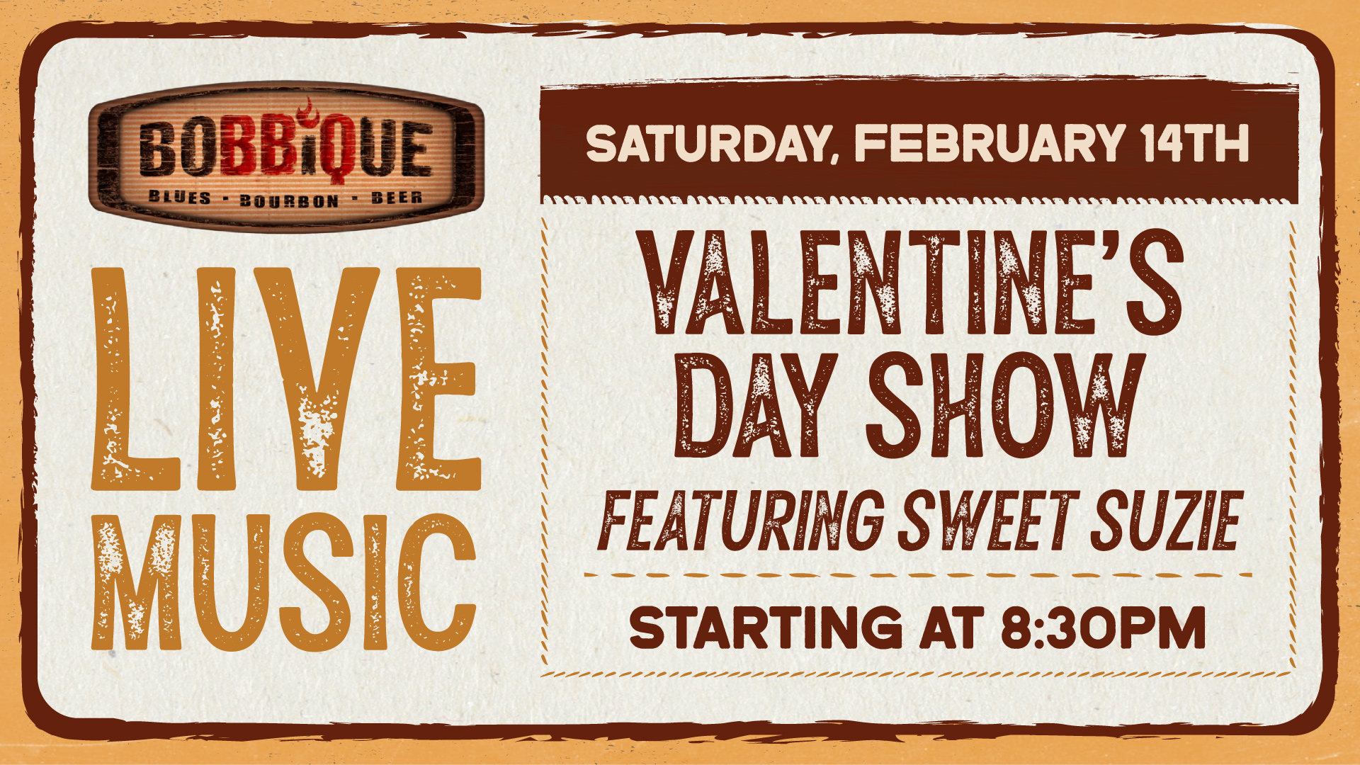 Sweet Suzie is taking over the stage at Bobbique this Valentine's Day, February 14th at 8:30PM!