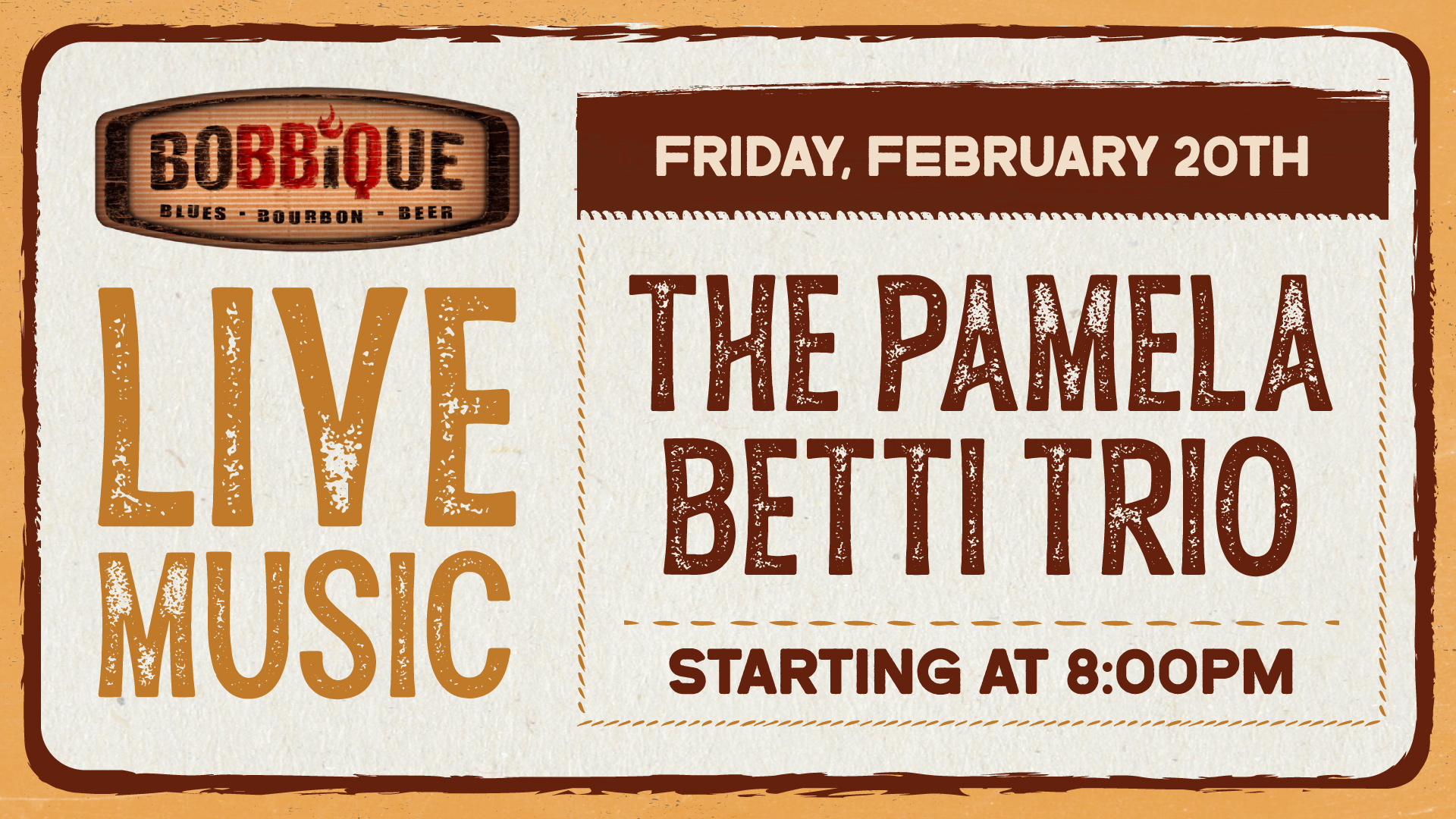 The Pamela Betti Trio is back at Bobbique, taking over the stage for LIVE MUSIC February 20th at 8PM!