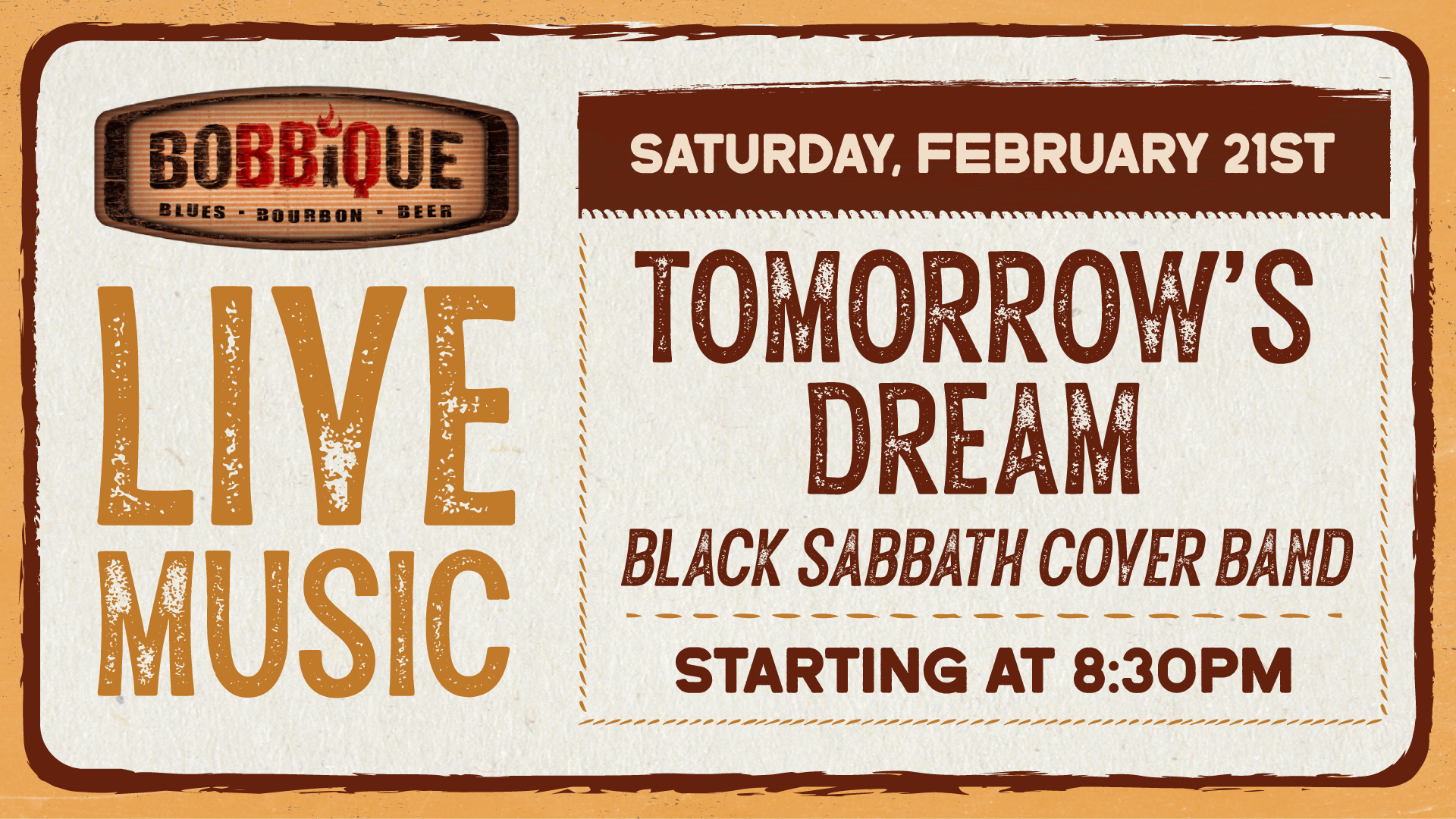 Tomorrow's Dream - Black Sabbath Cover Band is playing LIVE at Bobbique February 21st at 8:30PM! 