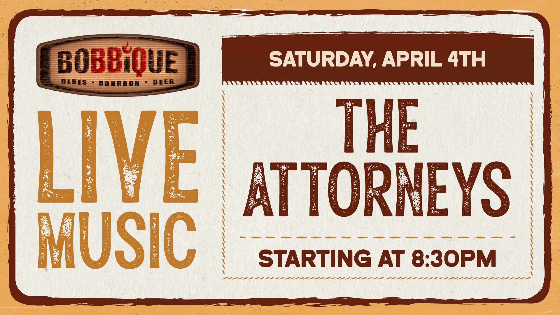 The Attorneys are performing LIVE on the Bobbique stage April 4th at 8:30PM!