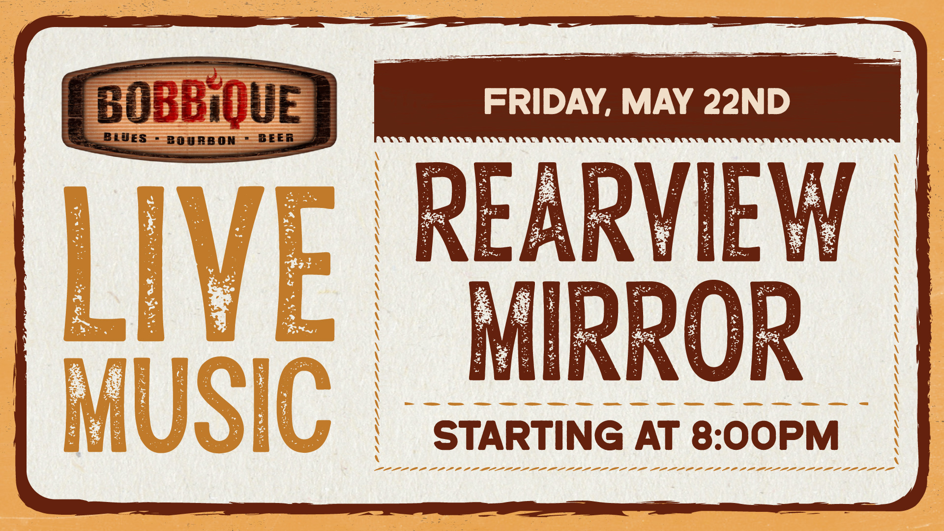 Rearview Mirror is taking over the stage at Bobbique on May 22nd at 8PM!