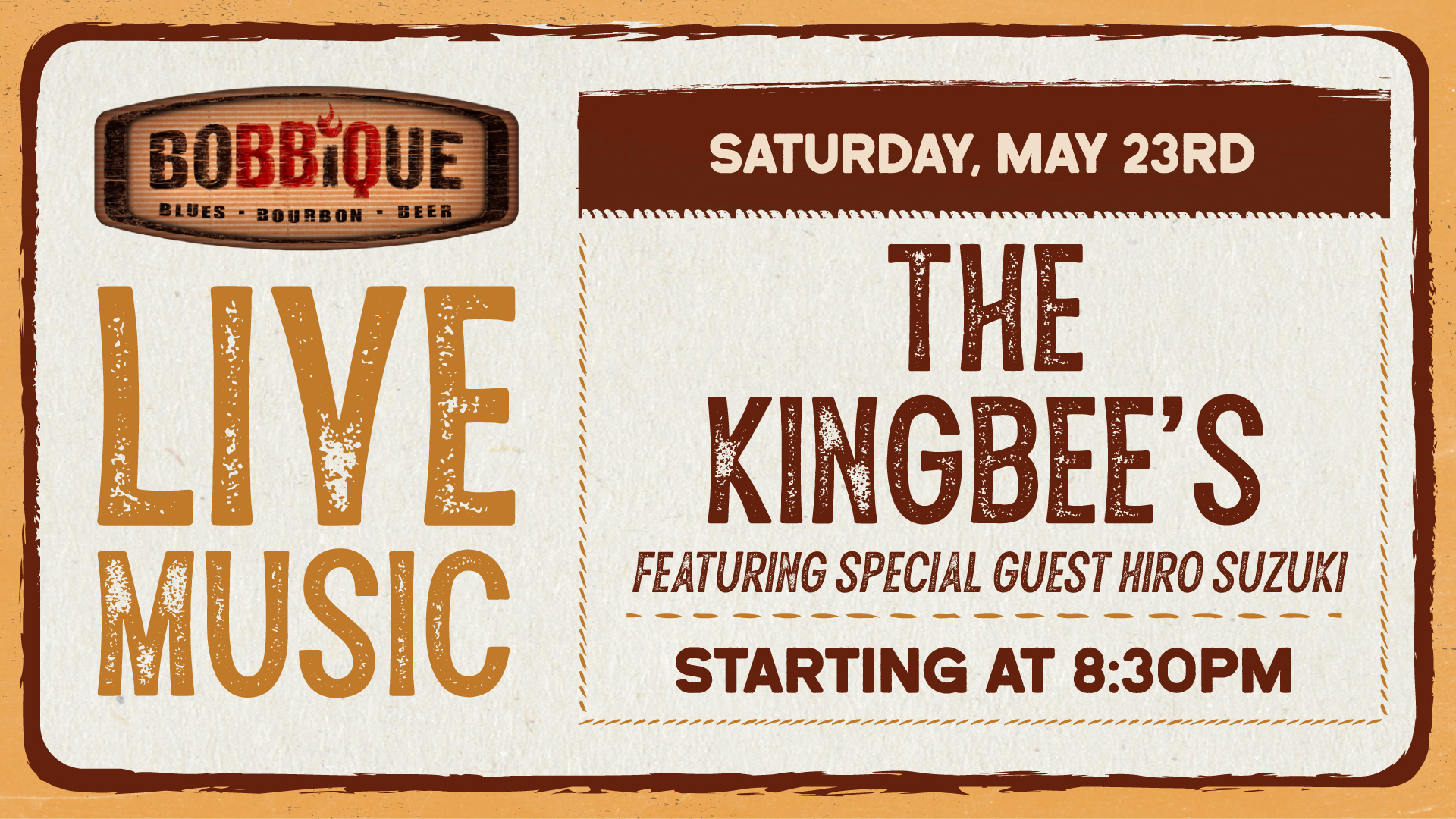 The Kingbee's FT Hito Suzuki is playing live at Bobbique! May 23rd at 8:30PM, don't miss it!